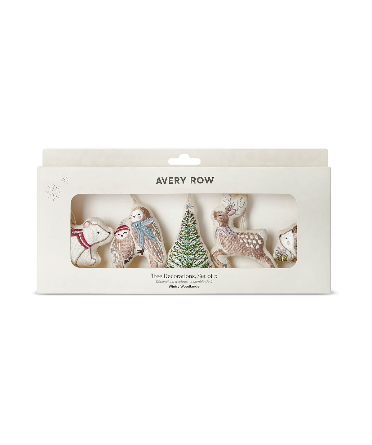 Embroidered Tree Decorations, Set of 5 - Wintry Woodlands