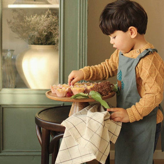 Avery Row Kid's Embroidered Apron - Forest Bear - Organic Cotton Childrens Apron Avery Row