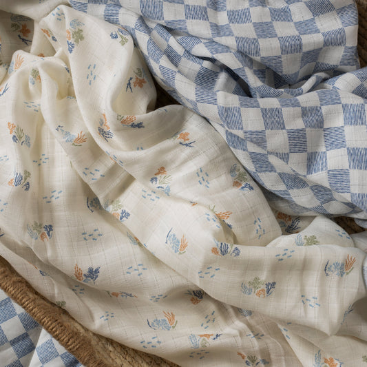 Organic Cotton Baby Muslin Swaddles, Set of 2 - Coastline / Waves Avery Row Wholesale