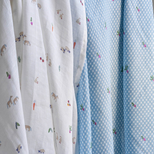 Organic Cotton Baby Muslin Swaddles, Set of 2 - Little Farm / Radish Avery Row Wholesale