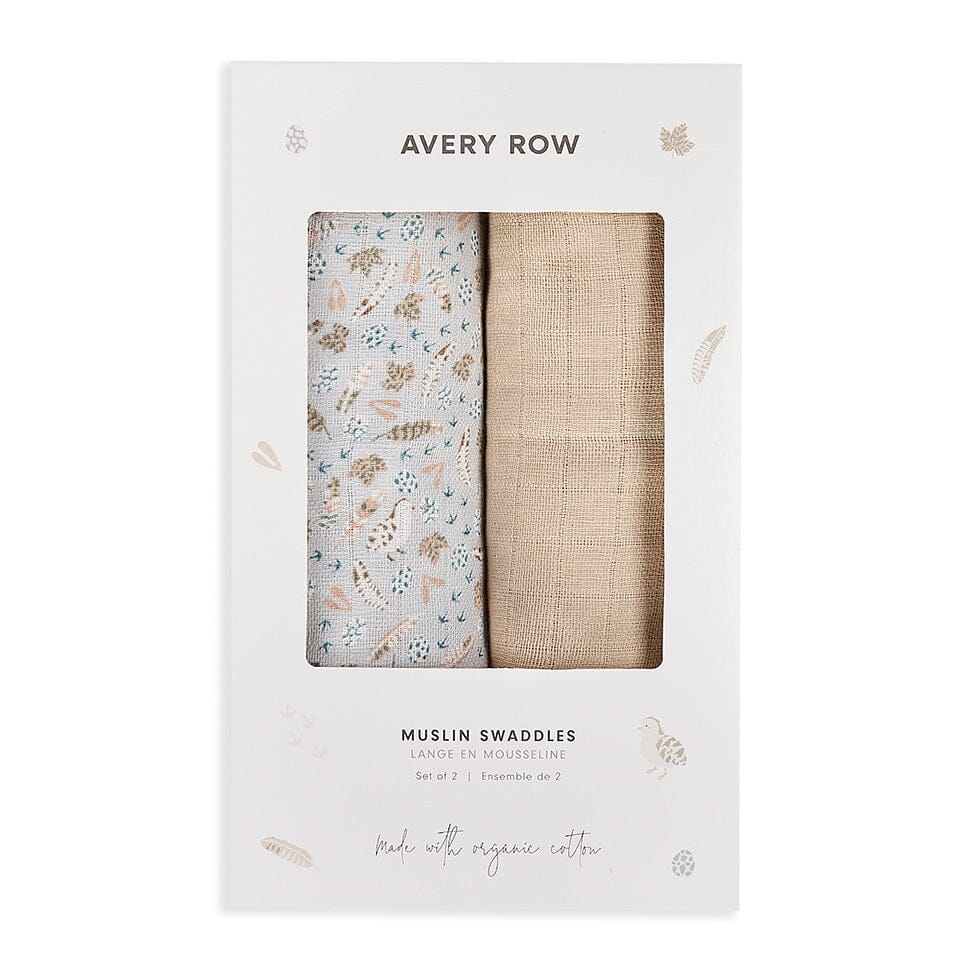 Organic Cotton Baby Muslin Swaddles, Set of 2 - Nature Trail / Natural Avery Row Wholesale