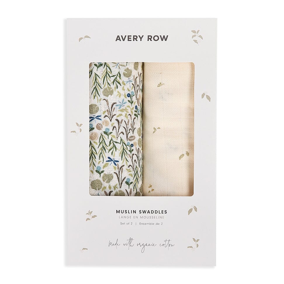 Organic Cotton Baby Muslin Swaddles, Set of 2 - Riverbank / Nettle Scatter Avery Row Wholesale
