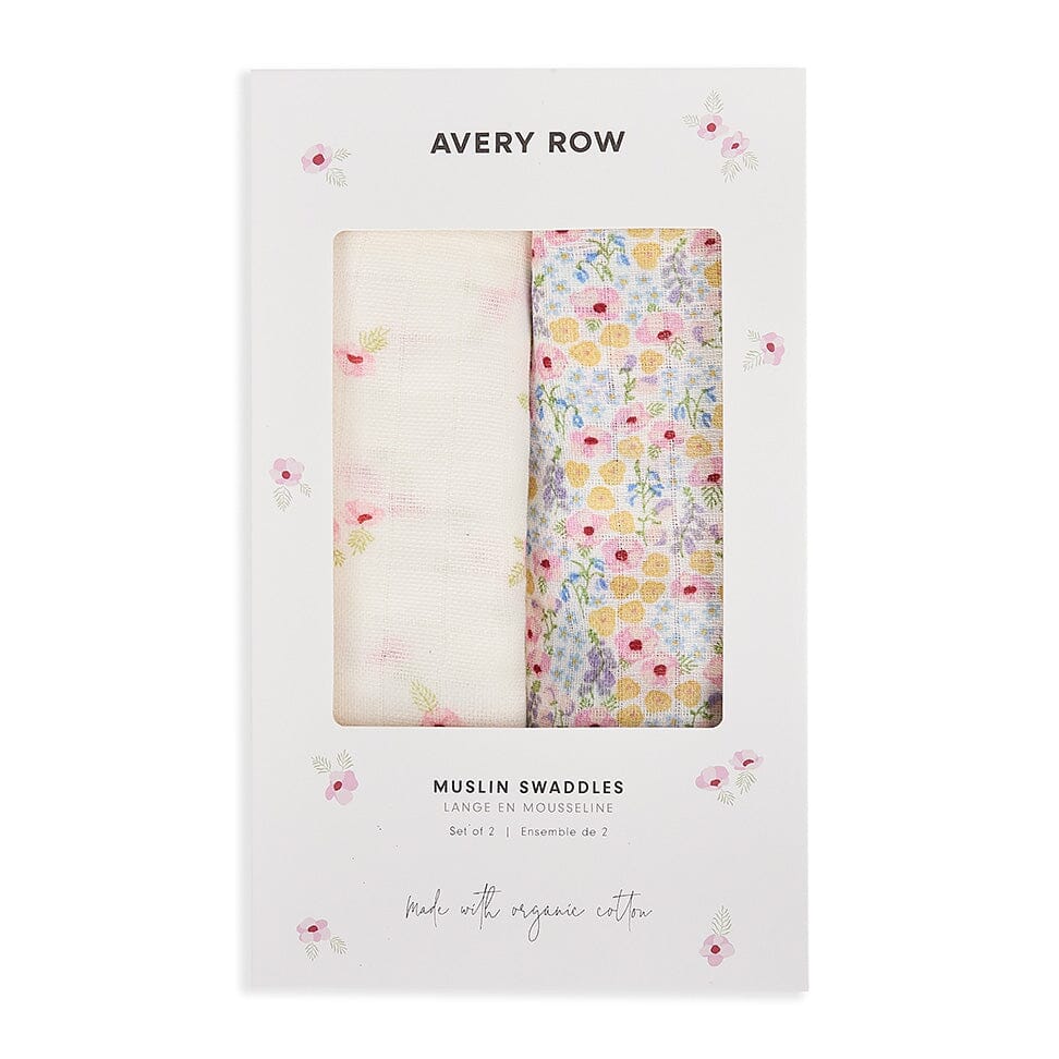 Organic Cotton Baby Muslin Swaddles, Set of 2 - Wildflower Garden / Anemone Avery Row Wholesale
