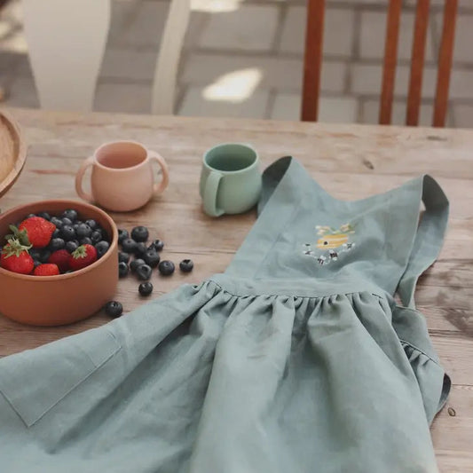 Avery Row - Kid's Embroidered Pinafore Apron - Honey Bee - Organic Cotton Childrens Apron Avery Row