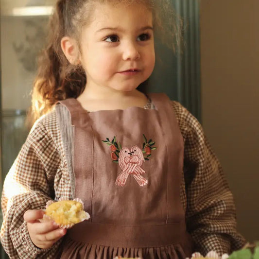 Avery Row - Kid's Embroidered Pinafore Apron - Love Birds - Organic Cotton Childrens Apron Avery Row