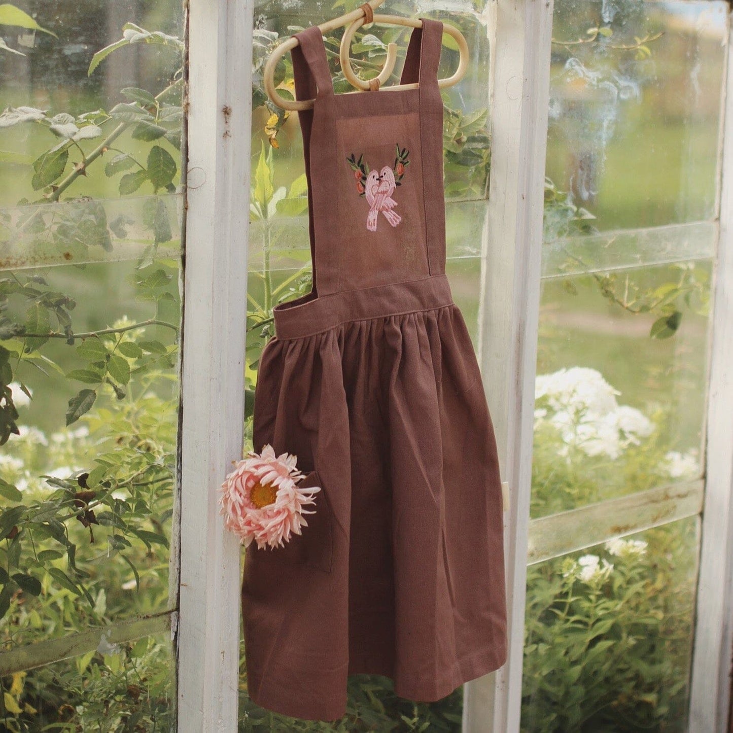 Avery Row - Kid's Embroidered Pinafore Apron - Love Birds - Organic Cotton Childrens Apron Avery Row