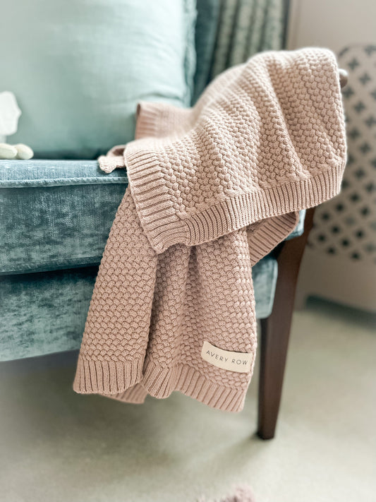 Avery Row - Plait Knit Baby Blanket - Blush Pink Baby Blanket Avery Row