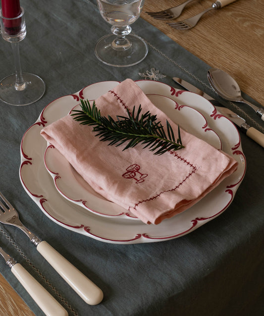 Embroidered Linen Napkins, Set of 2 - Plaster Pink