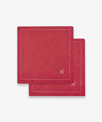 Embroidered Linen Napkins, Set of 2 - Berry