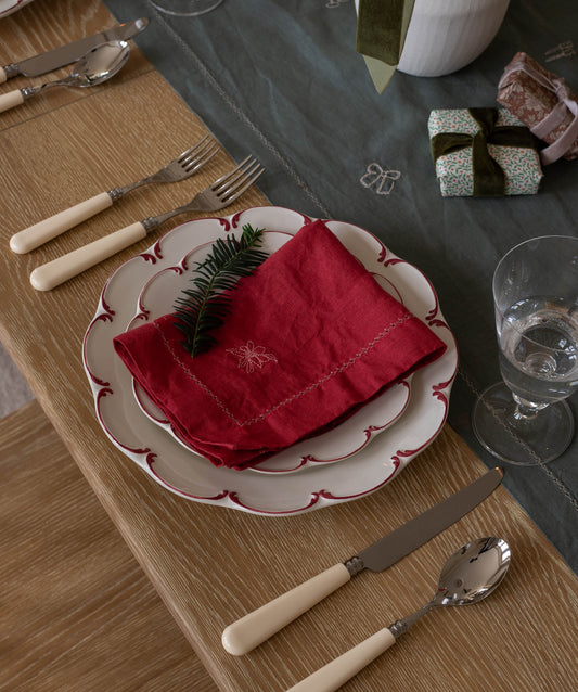 Embroidered Linen Napkins, Set of 2 - Berry