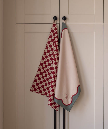 Tea Towels, Set of 2 - Christmas Checkerboard
