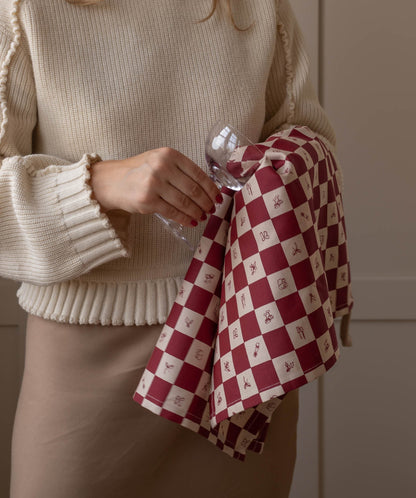 Tea Towels, Set of 2 - Christmas Checkerboard