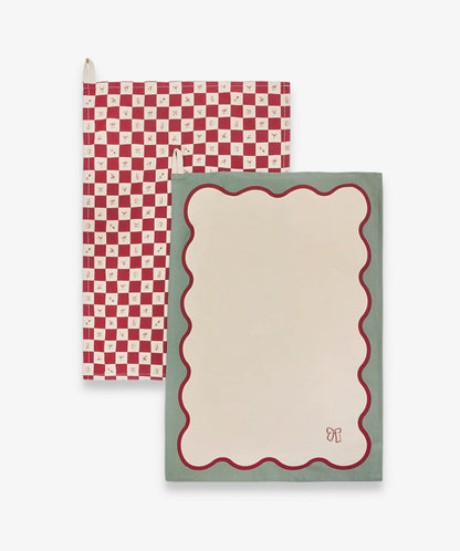 Tea Towels, Set of 2 - Christmas Checkerboard