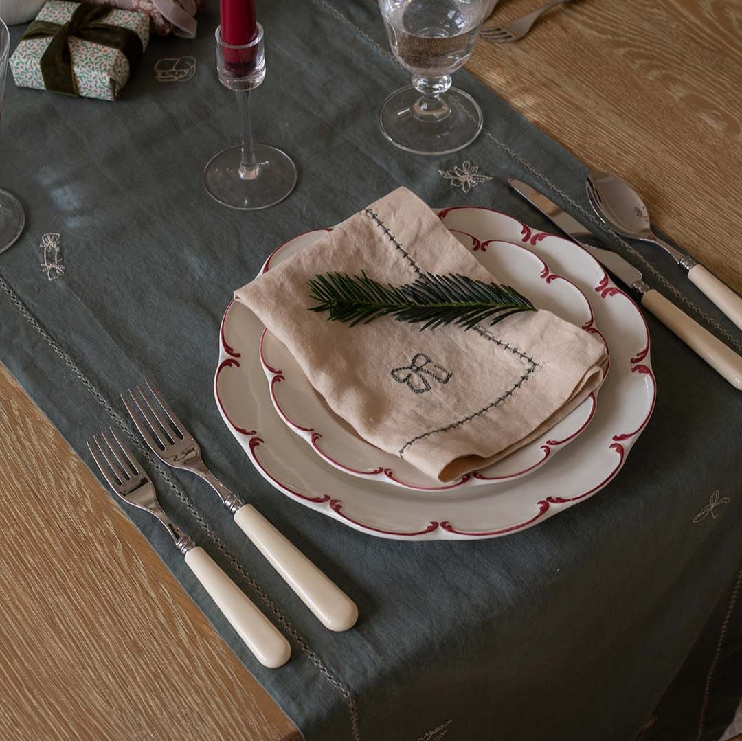 Embroidered Linen Napkins, Set of 2 - Natural