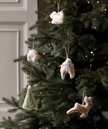 Embroidered Tree Decorations, Set of 5 - Wintry Woodlands
