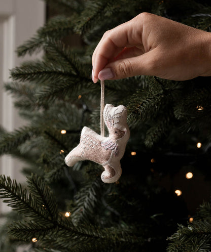 Embroidered Tree Decorations, Set of 5 - Wintry Woodlands