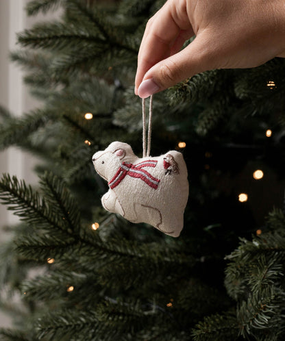 Embroidered Tree Decorations, Set of 5 - Wintry Woodlands