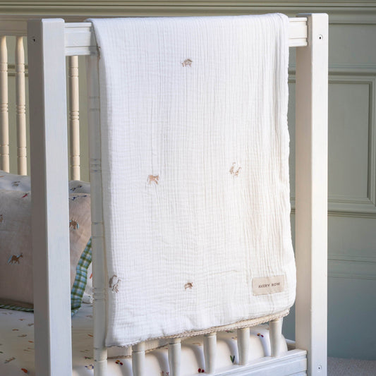 Avery Row | Embroidered Muslin Blanket | Little Farm Blankets Avery Row Wholesale 