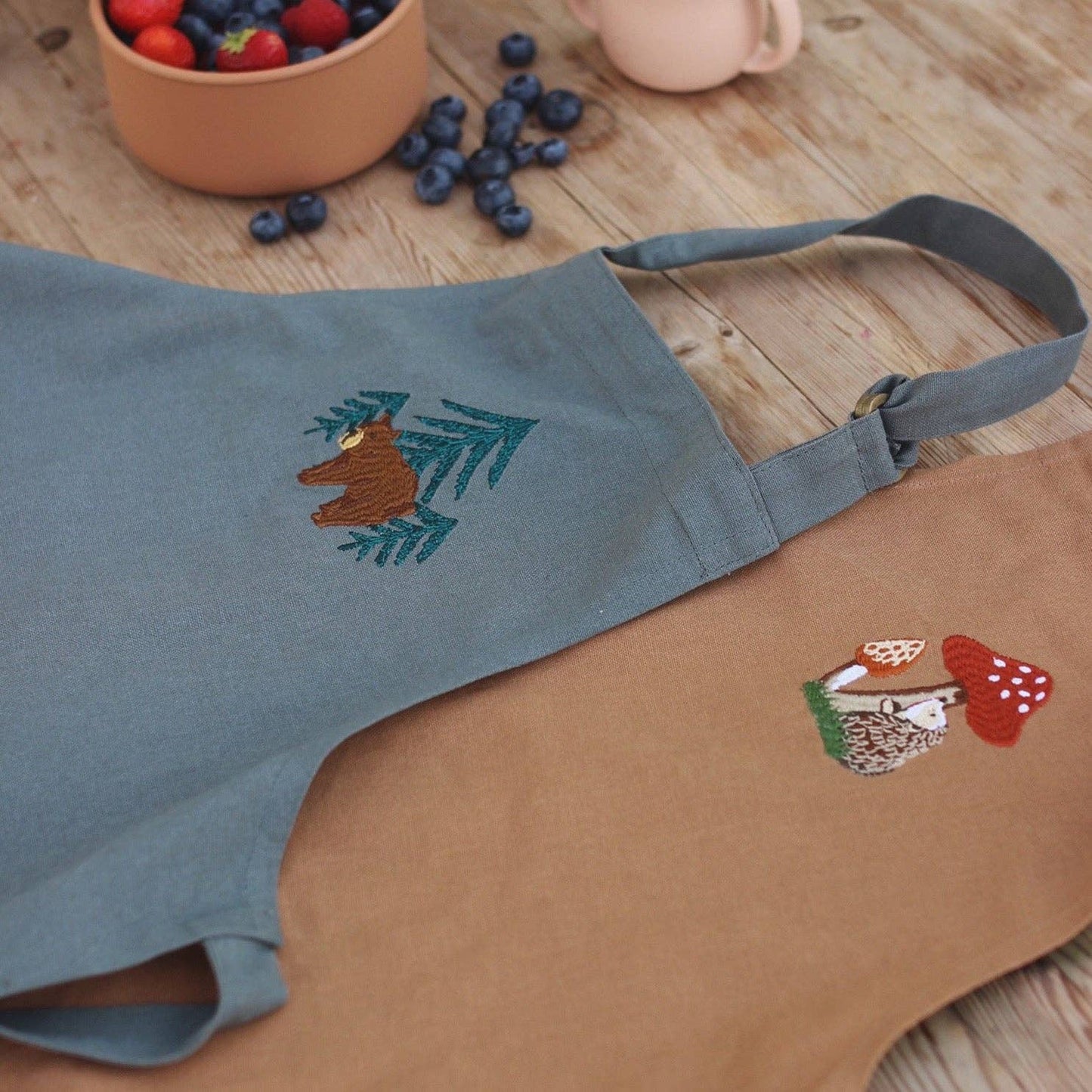 Avery Row Kid's Embroidered Apron - Forest Bear - Organic Cotton Childrens Apron Avery Row 