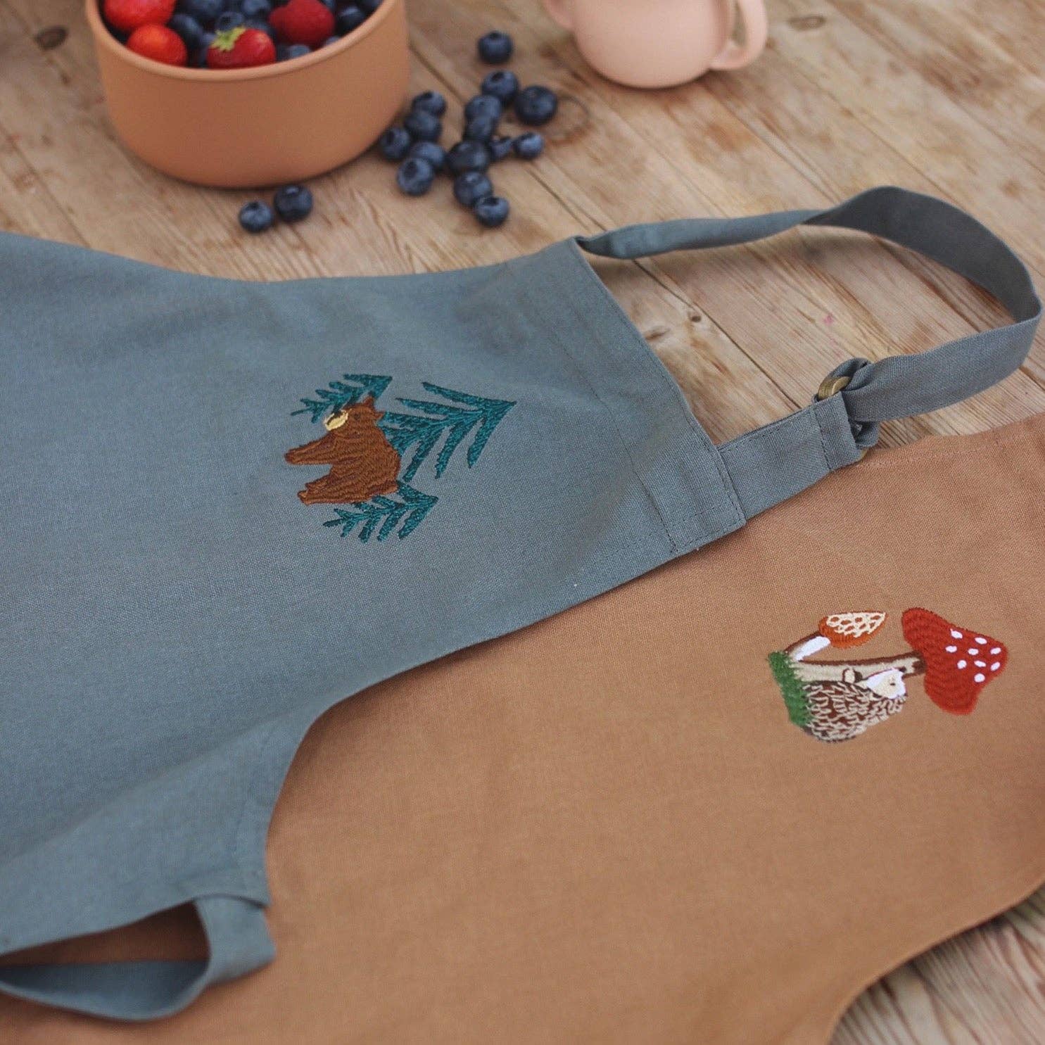 Avery Row Kid's Embroidered Apron - Forest Bear - Organic Cotton Childrens Apron Avery Row 