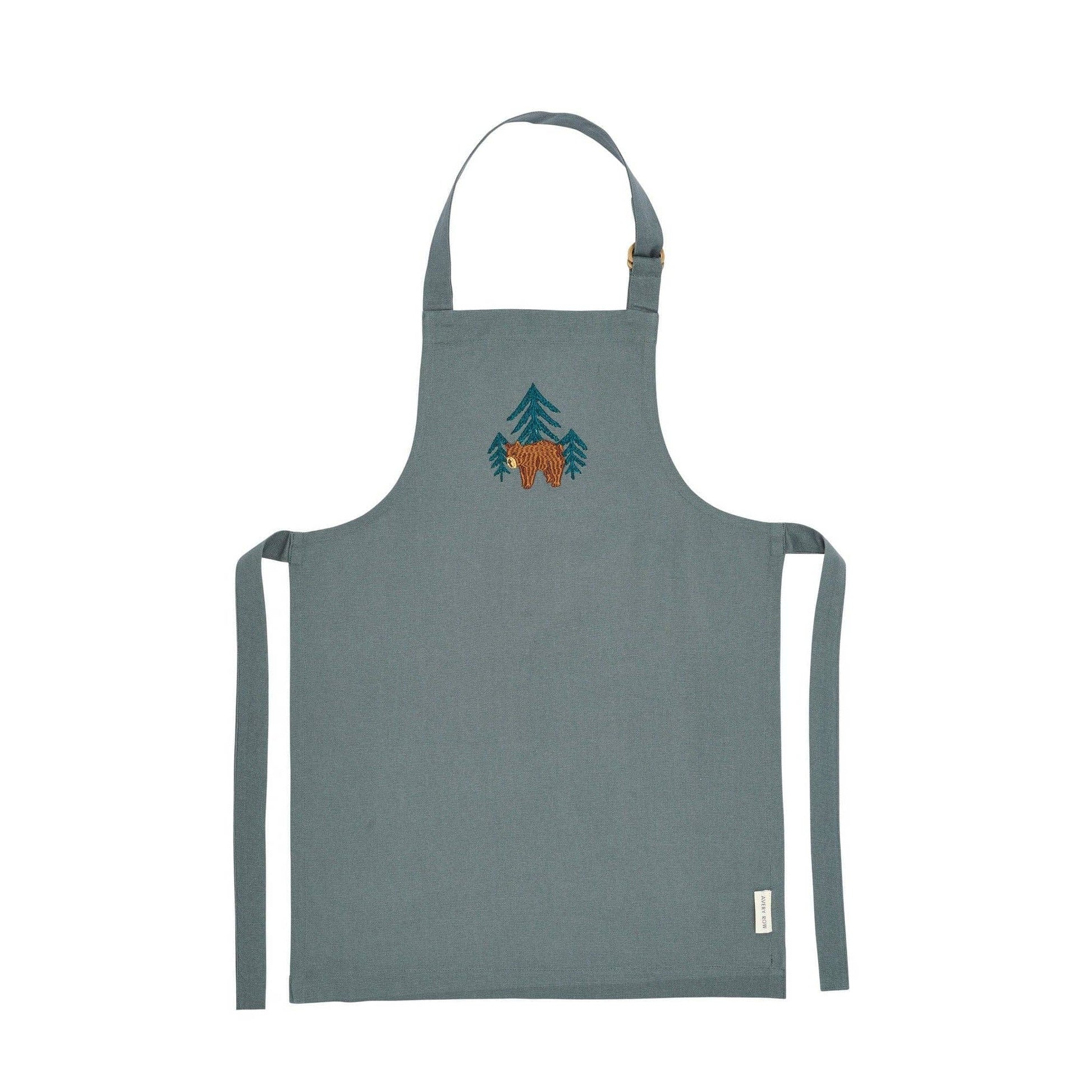 Avery Row Kid's Embroidered Apron - Forest Bear - Organic Cotton Childrens Apron Avery Row 
