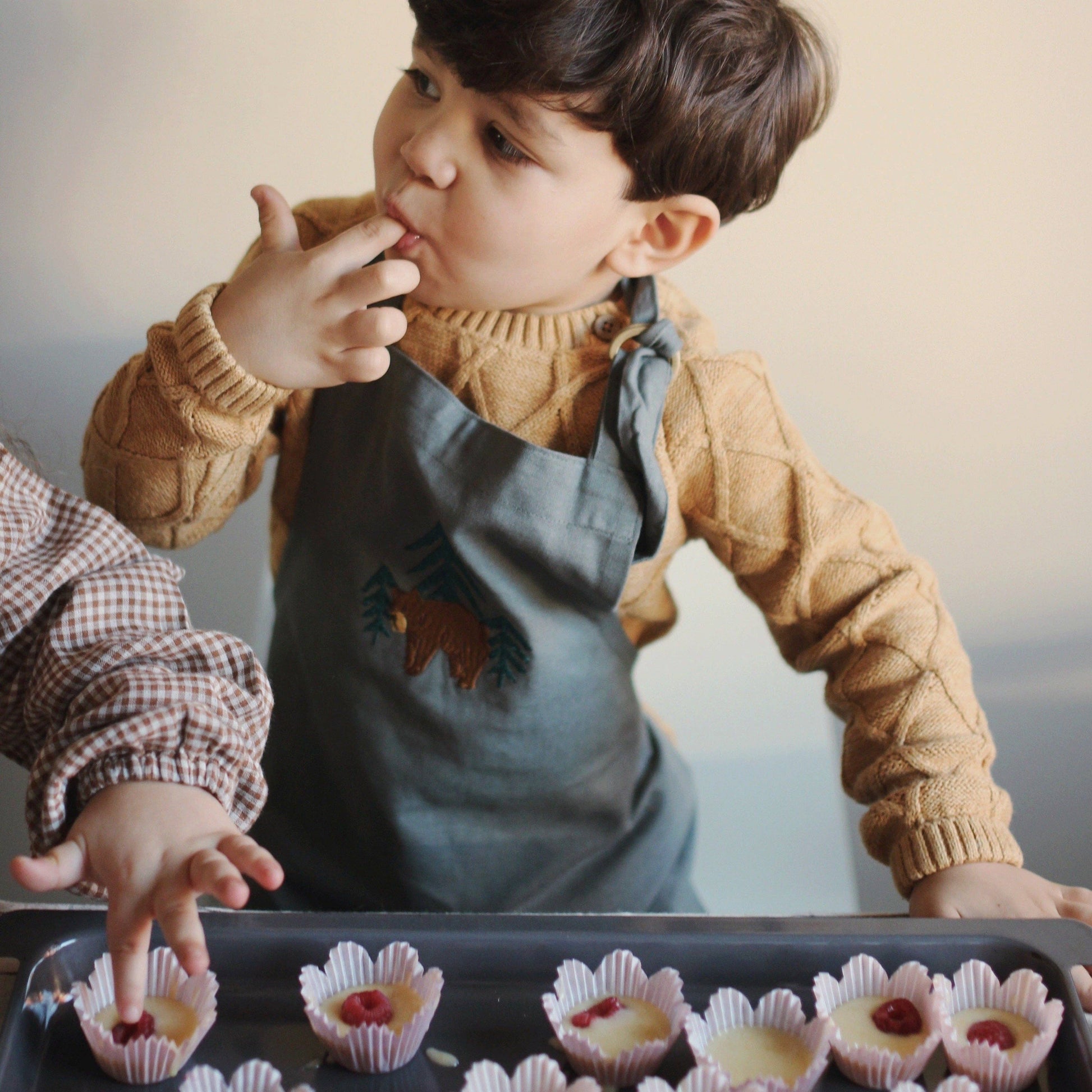 Avery Row Kid's Embroidered Apron - Forest Bear - Organic Cotton Childrens Apron Avery Row 
