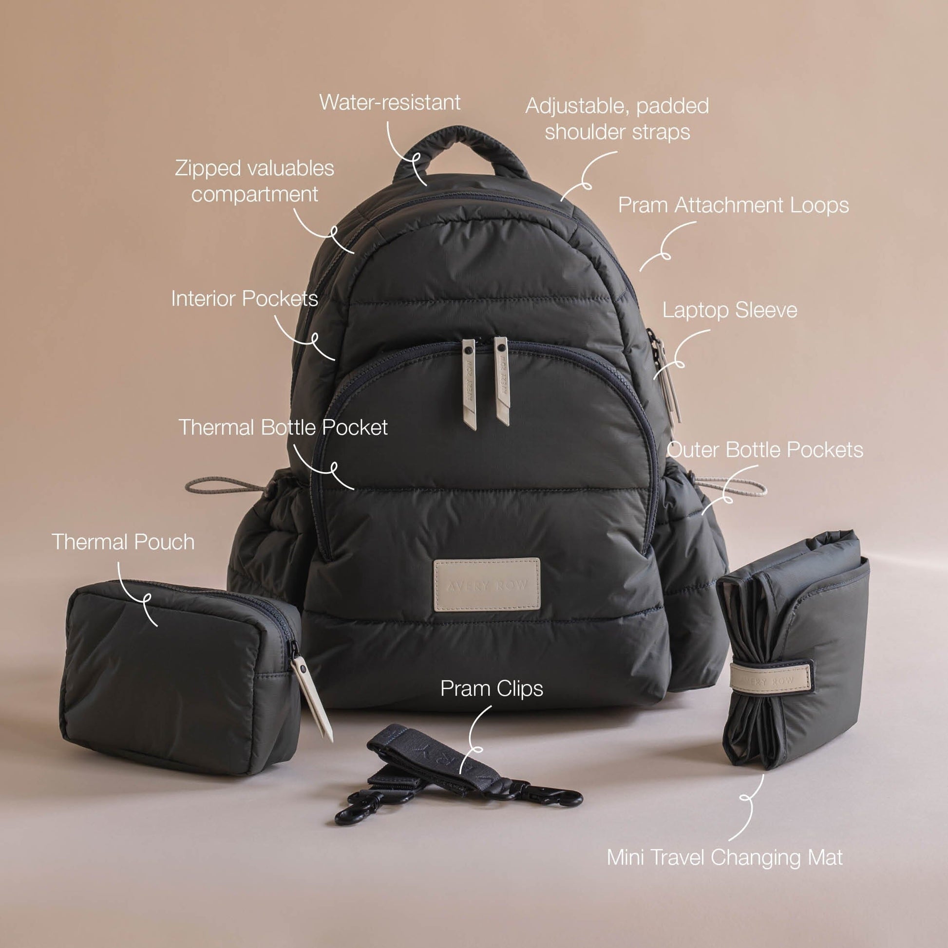 Baby Changing Backpack - Soft Black Changing Bags & Travel Changing Mats Avery Row Wholesale 