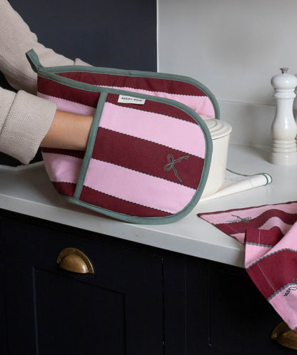 Double Oven Glove - Bold Stripe Burgundy Christmas Avery Row Wholesale 