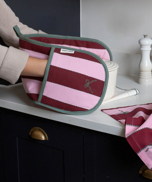 Double Oven Glove - Bold Stripe Burgundy Christmas Avery Row Wholesale 
