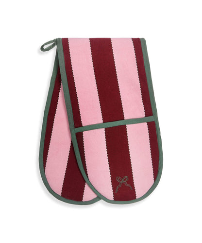 Double Oven Glove - Bold Stripe Burgundy Christmas Avery Row Wholesale 