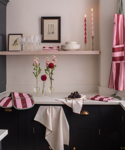 Double Oven Glove - Bold Stripe Burgundy Christmas Avery Row Wholesale 