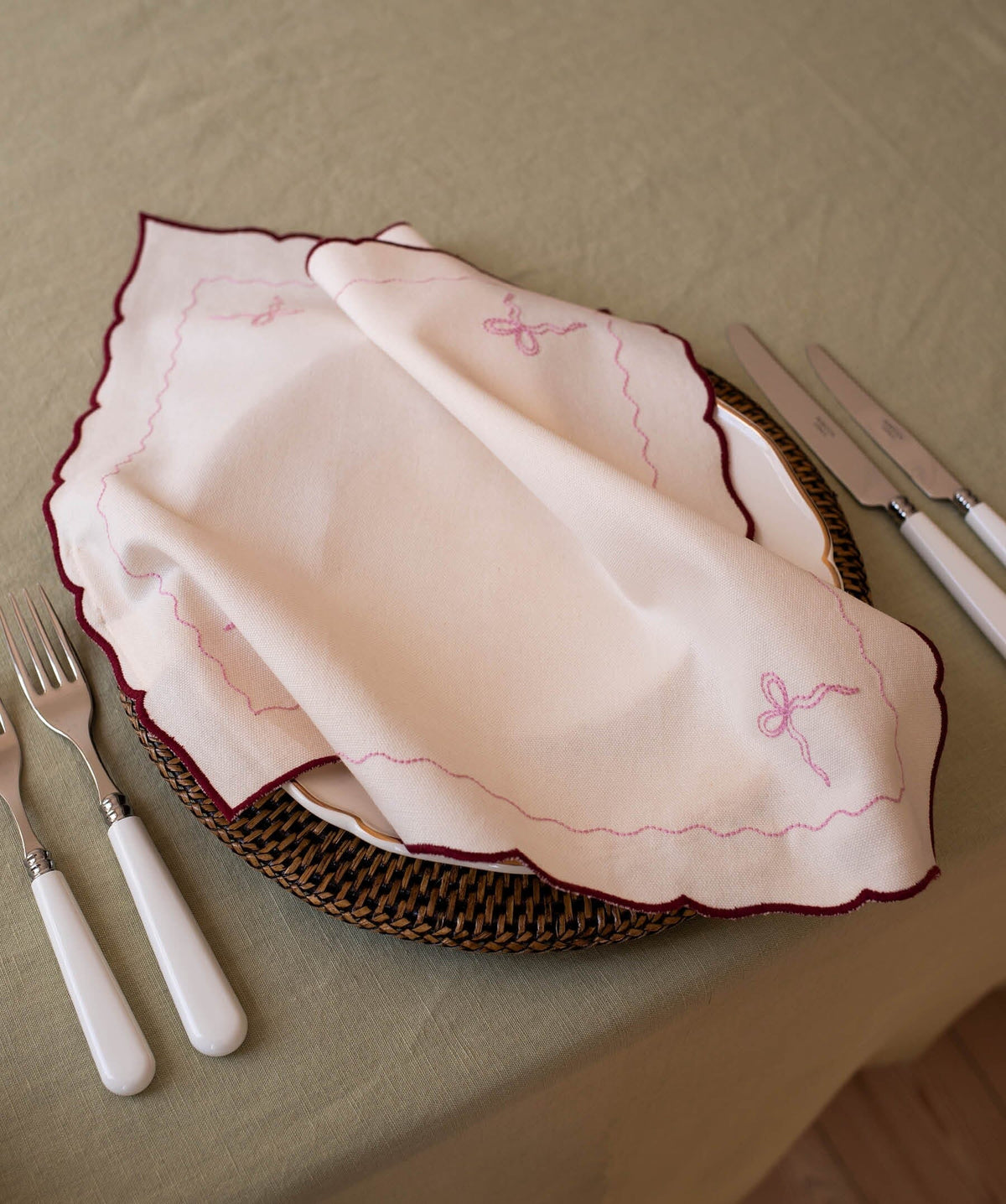 Embroidered Bow Napkins, Set of 2 - Burgundy Christmas Avery Row Wholesale 