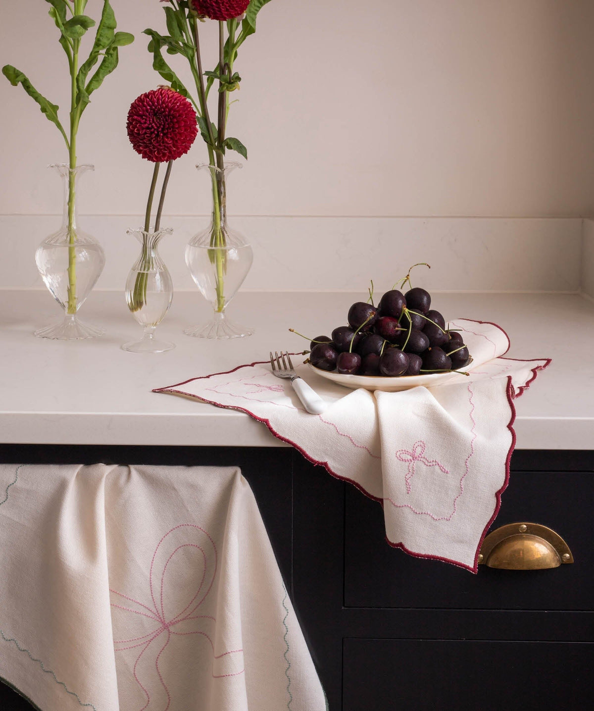 Embroidered Bow Napkins, Set of 2 - Burgundy Christmas Avery Row Wholesale 