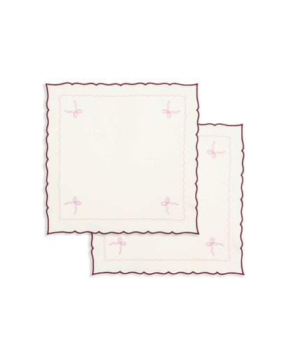 Embroidered Bow Napkins, Set of 2 - Burgundy Christmas Avery Row Wholesale 
