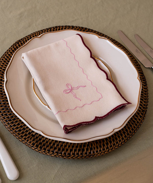 Embroidered Bow Napkins, Set of 2 - Burgundy Christmas Avery Row Wholesale 