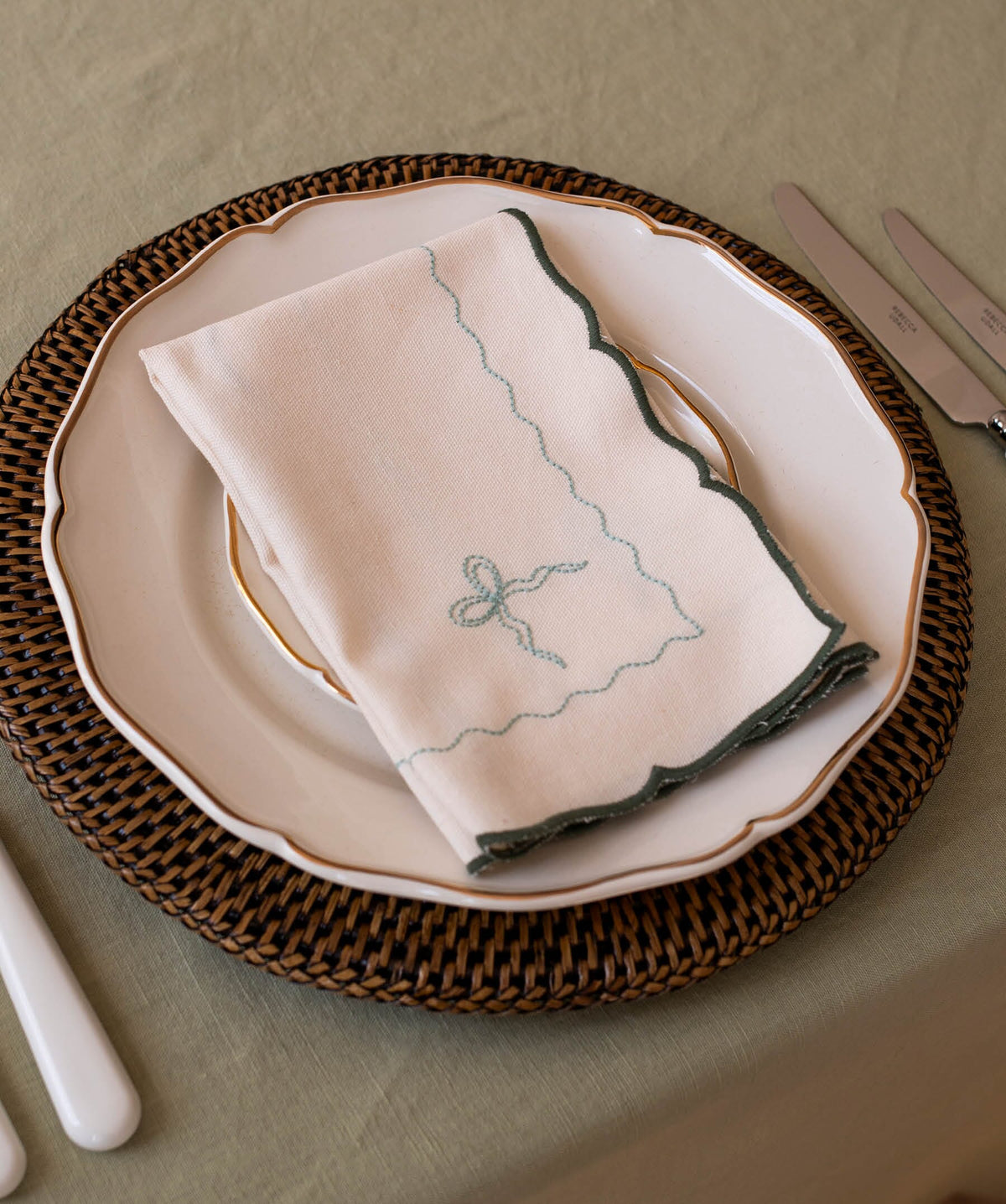Embroidered Bow Napkins, Set of 2 - Dark Green Christmas Avery Row Wholesale 