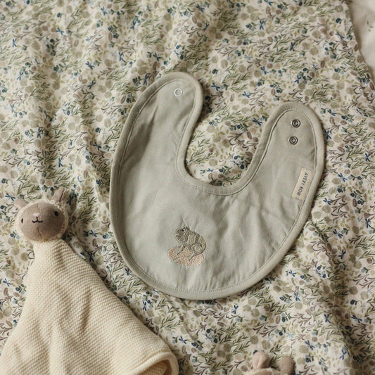 Embroidered Cotton Bib - Frog Avery Row 