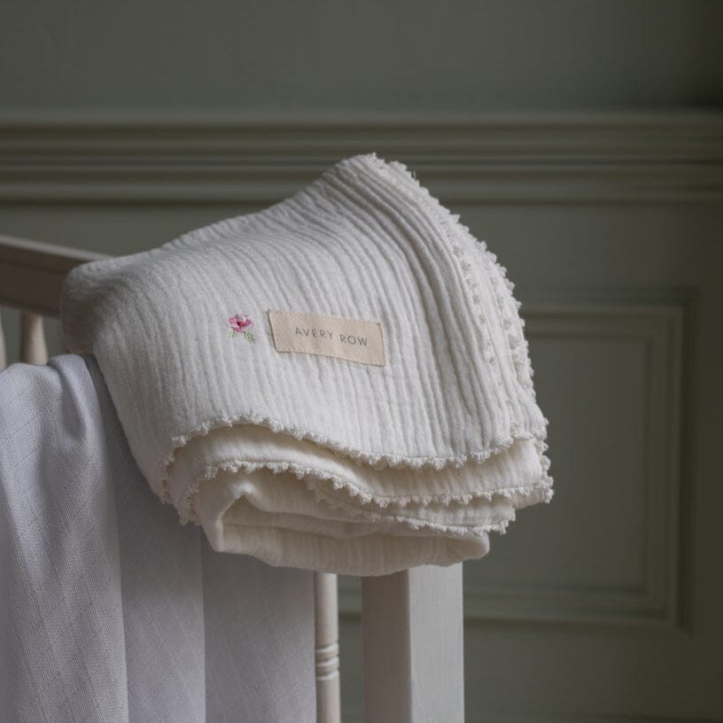 Embroidered Muslin Blanket - Anemone Blankets Avery Row Wholesale 