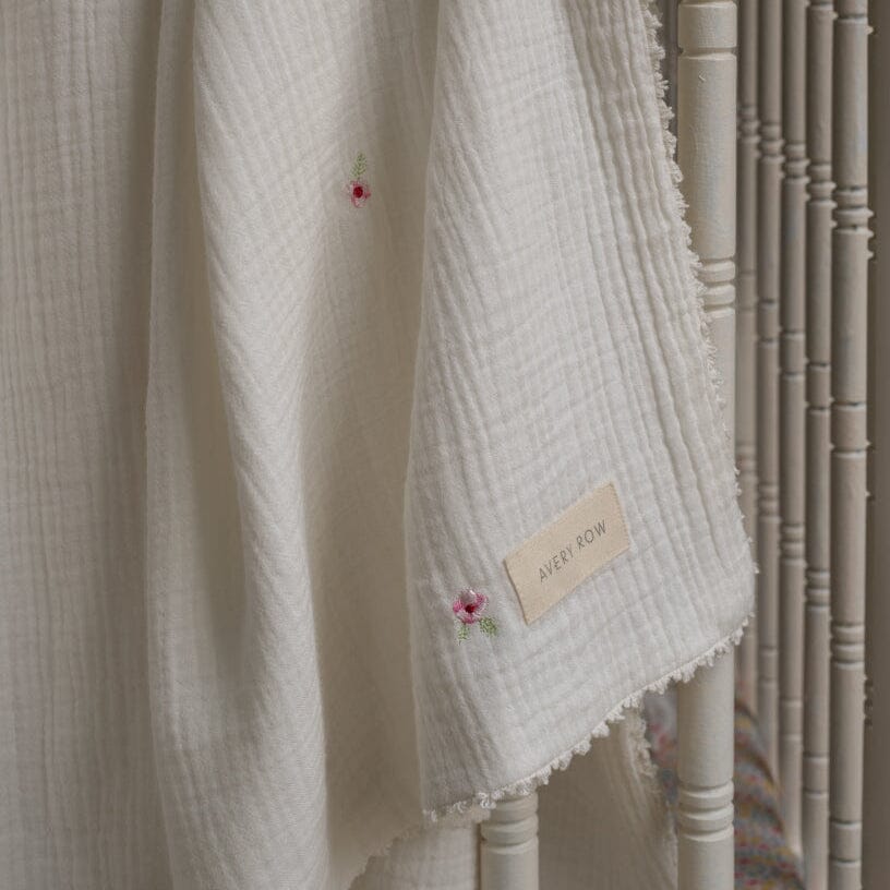 Embroidered Muslin Blanket - Anemone Blankets Avery Row Wholesale 