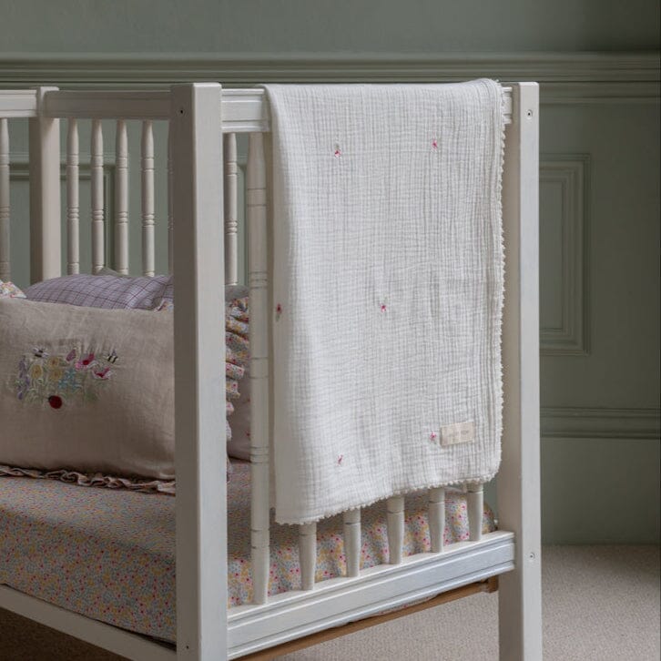 Embroidered Muslin Blanket - Anemone Blankets Avery Row Wholesale 