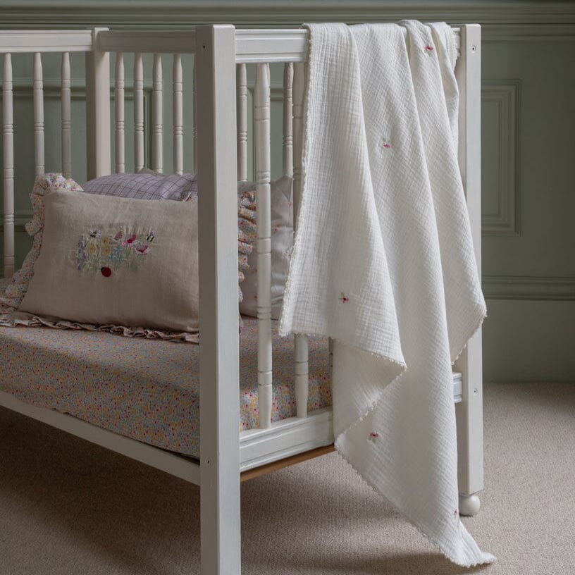 Embroidered Muslin Blanket - Anemone Blankets Avery Row Wholesale 
