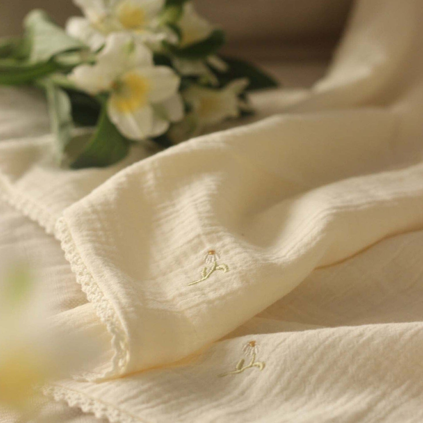 Embroidered Muslin blanket - Wild Chamomile Blankets Avery Row Wholesale 