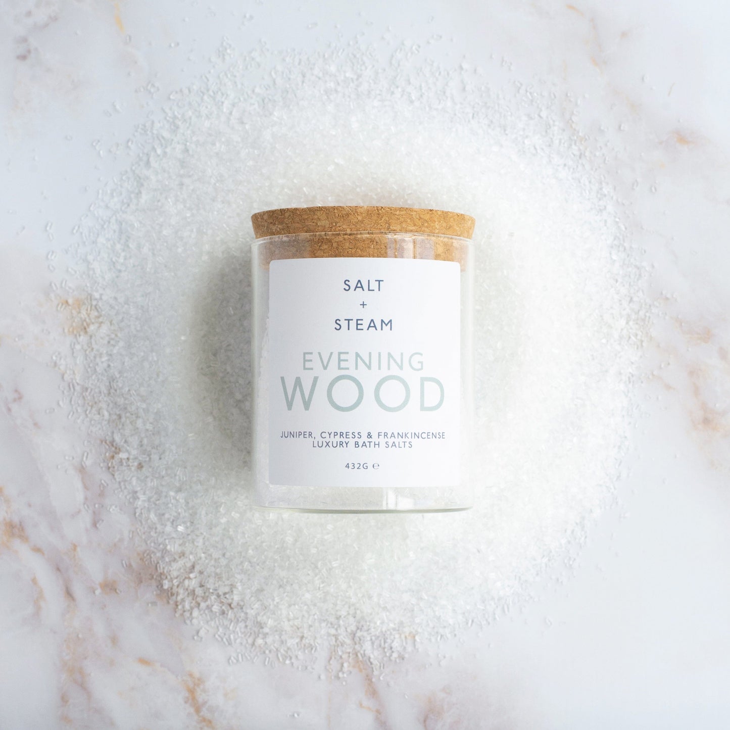 EVENING WOOD Bath Salts Salt + Steam Jar 