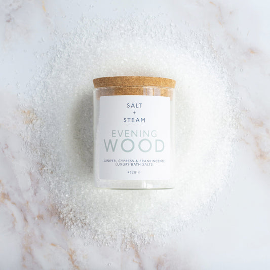 EVENING WOOD Bath Salts Salt + Steam Jar 