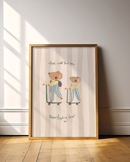 Big brother rabbit art print celebrating sibling love for nursery and kids room