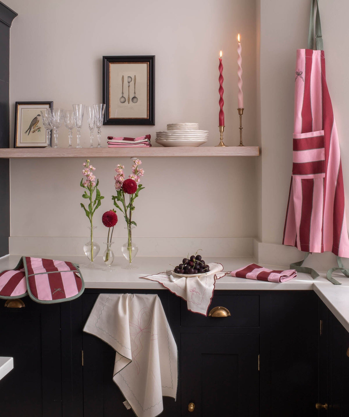 Kitchen Apron - Bold Stripe Burgundy Christmas Avery Row Wholesale 