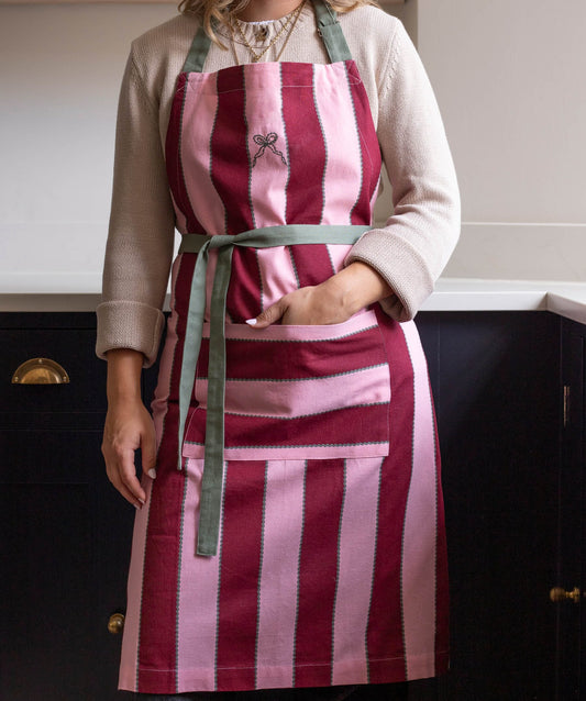 Kitchen Apron - Bold Stripe Burgundy Christmas Avery Row Wholesale 
