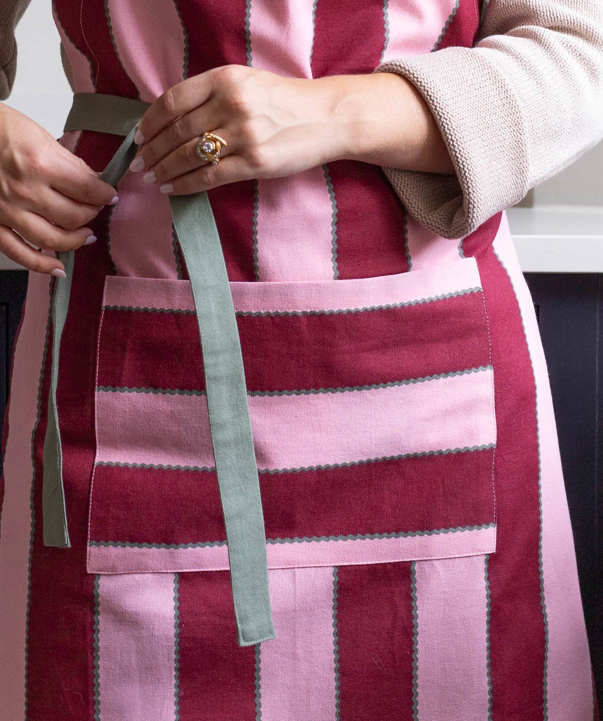 Kitchen Apron - Bold Stripe Burgundy Christmas Avery Row Wholesale 