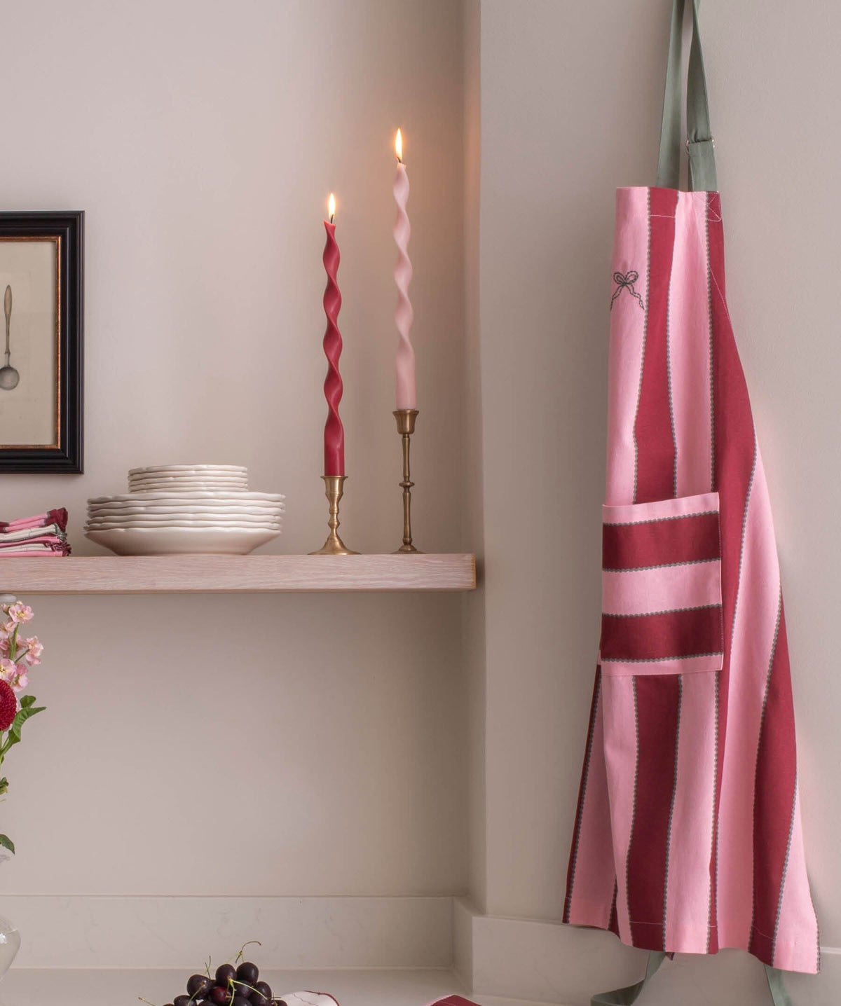Kitchen Apron - Bold Stripe Burgundy Christmas Avery Row Wholesale 