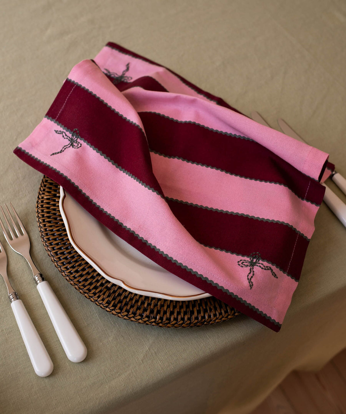 Napkins, Set of 2 - Bold Stripe Burgundy Christmas Avery Row Wholesale 